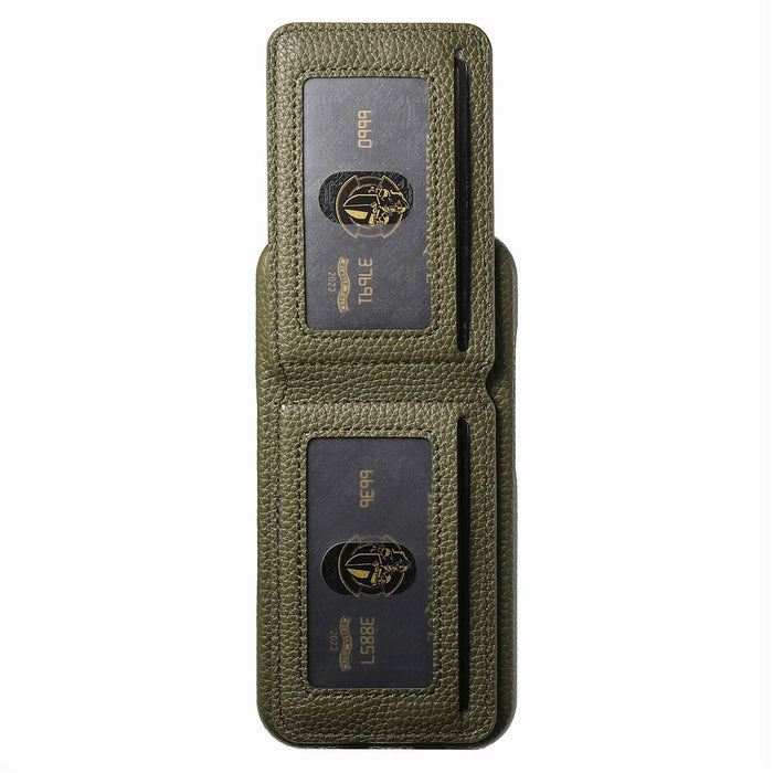 For iPhone 18 Pro / 17 Pro Case RFID Blocking Card Holder Litchi Texture Leather Back Cover - Midnight Green - 2