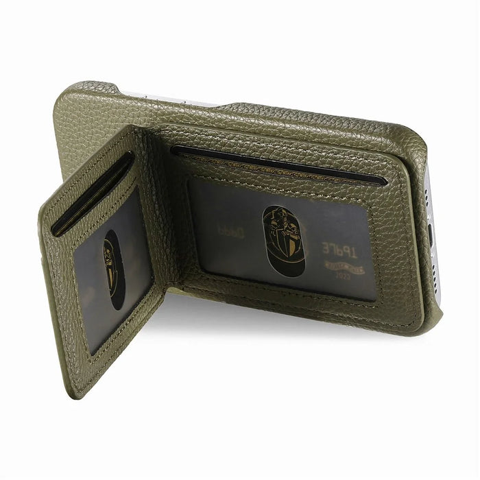 For iPhone 18 Pro / 17 Pro Case RFID Blocking Card Holder Litchi Texture Leather Back Cover - Midnight Green - 4