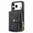For iPhone 17 Pro Max PU Leather Phone Back Cover with Zipper Card Holder and Long Strap - Black - 2