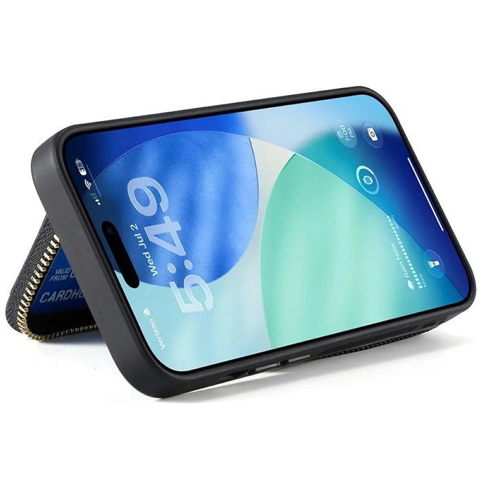 For iPhone 17 Pro Max PU Leather Phone Back Cover with Zipper Card Holder and Long Strap - Black - 5