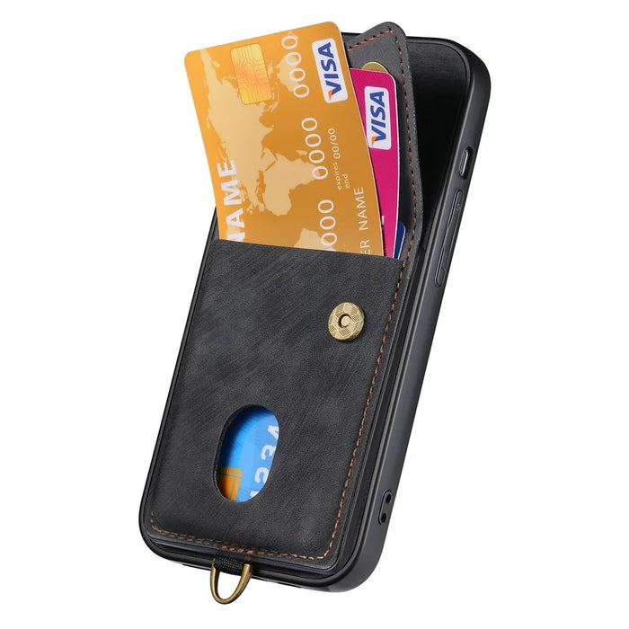 For iPhone 17 Pro Max Case with Card Holder Kickstand Leather Phone Back Cover - Black - 3