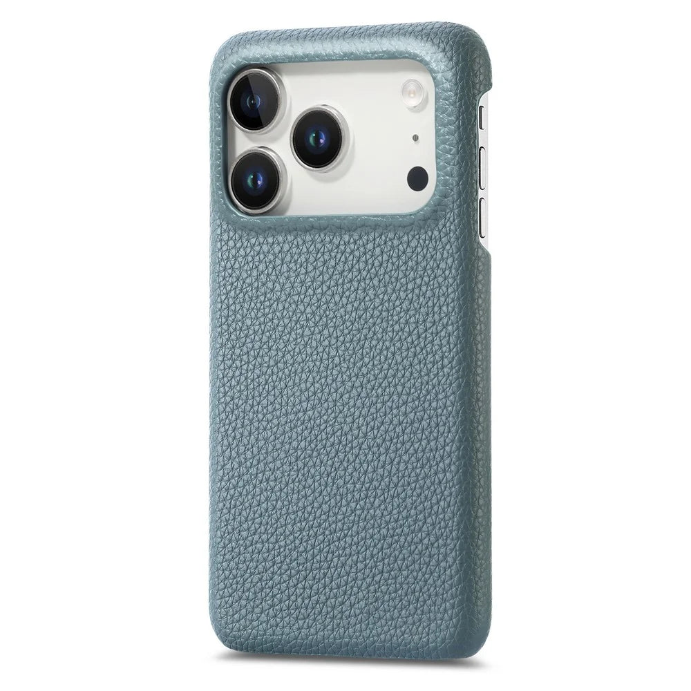 For iPhone 17 Pro Case Litchi Texture Leather Coated PC Mobile Back Cover - Baby Blue - 1