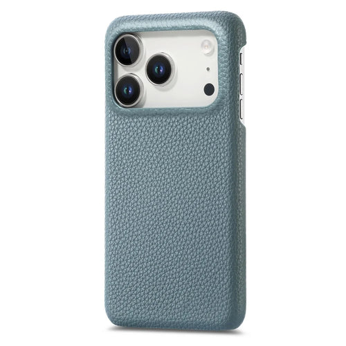 For iPhone 17 Pro Case Litchi Texture Leather Coated PC Mobile Back Cover - Baby Blue - 1