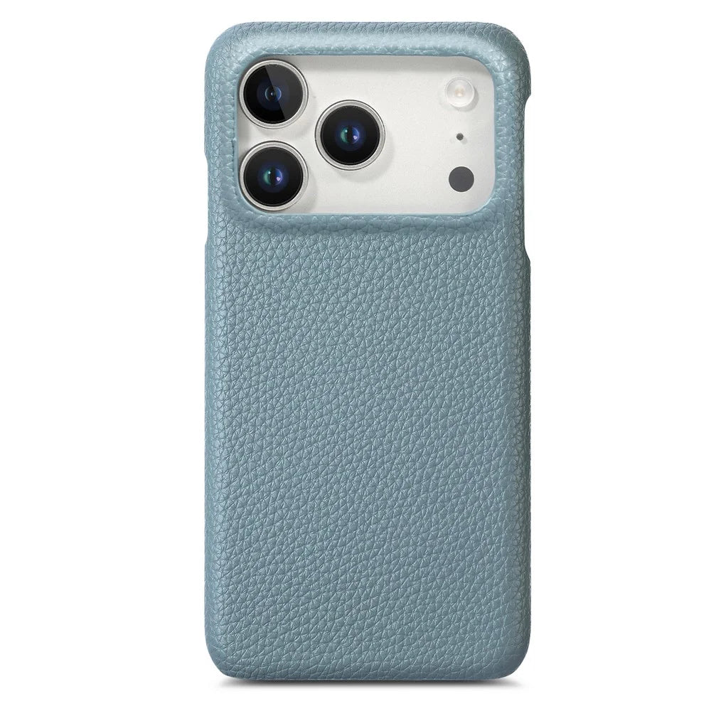 For iPhone 17 Pro Case Litchi Texture Leather Coated PC Mobile Back Cover - Baby Blue - 2