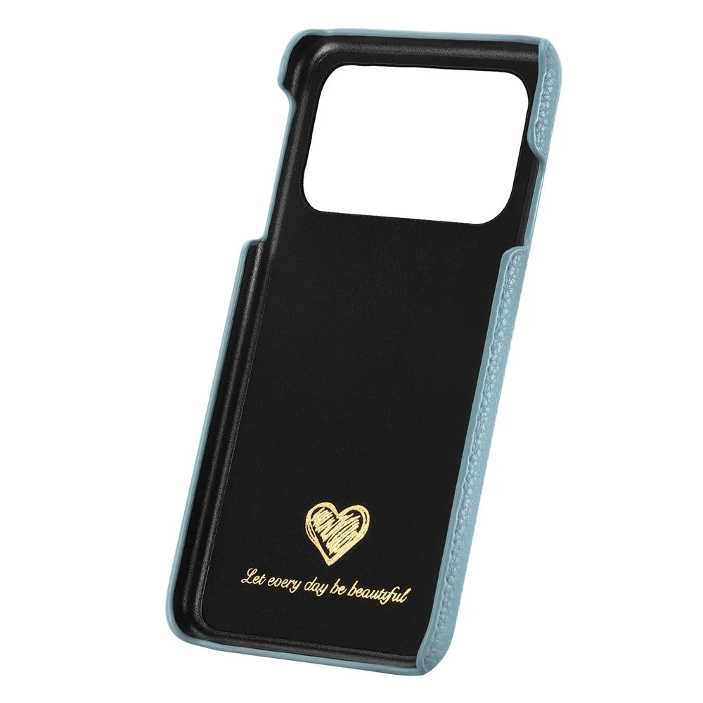 For iPhone 17 Pro Case Litchi Texture Leather Coated PC Mobile Back Cover - Baby Blue - 4