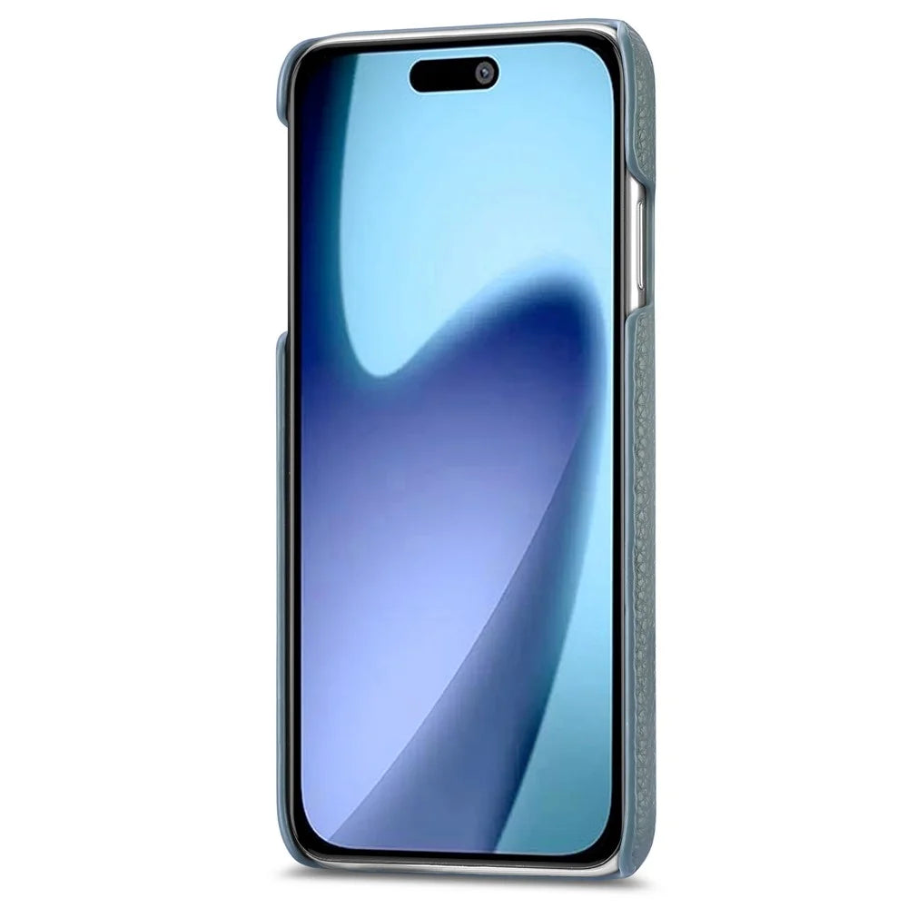 For iPhone 17 Pro Case Litchi Texture Leather Coated PC Mobile Back Cover - Baby Blue - 5
