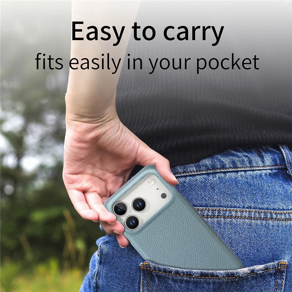 For iPhone 17 Pro Case Litchi Texture Leather Coated PC Mobile Back Cover - Baby Blue - 7