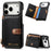 For iPhone 17 Pro Max Case with Zipper Card Holder Kickstand Litchi Grain Leather Back Cover - Black - 1