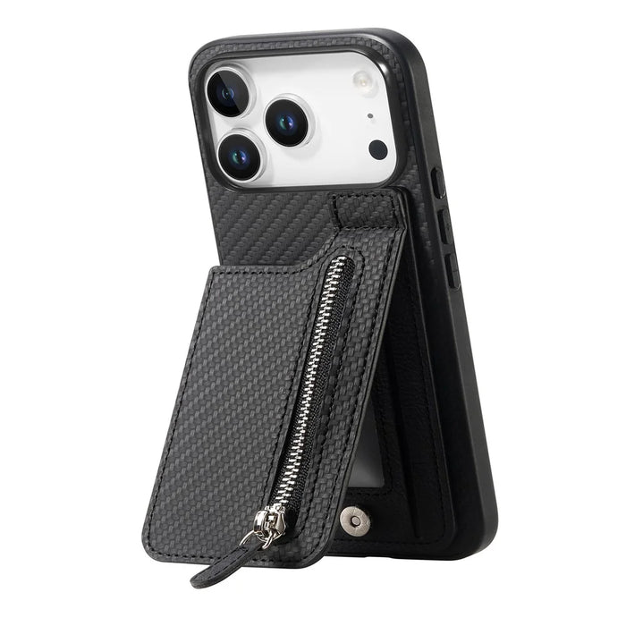 For iPhone 17 Pro Max Case Carbon Fiber Leather Coated TPU + PC Phone Cover - Black - 1
