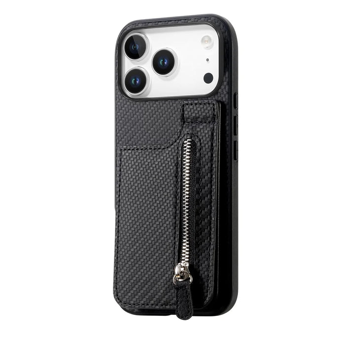 For iPhone 17 Pro Max Case Carbon Fiber Leather Coated TPU + PC Phone Cover - Black - 3