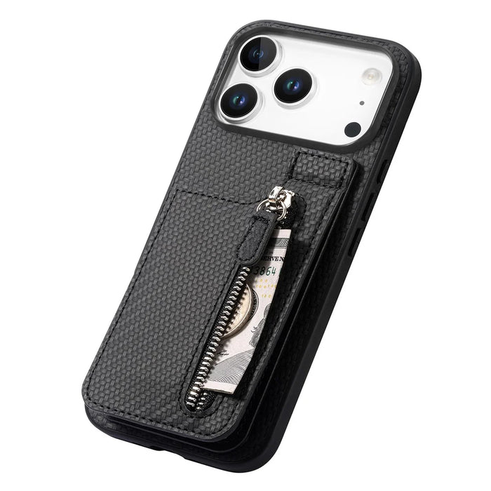 For iPhone 17 Pro Max Case Carbon Fiber Leather Coated TPU + PC Phone Cover - Black - 5