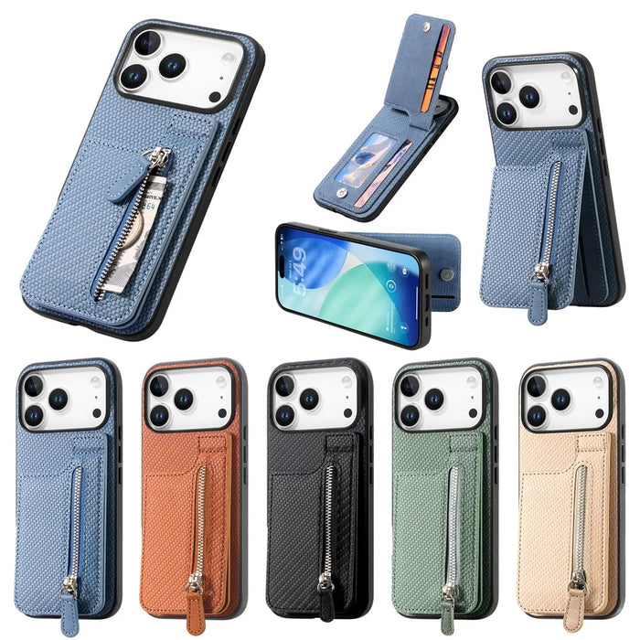 For iPhone 17 Pro Max Case Carbon Fiber Leather Coated TPU + PC Phone Cover - Black - 6