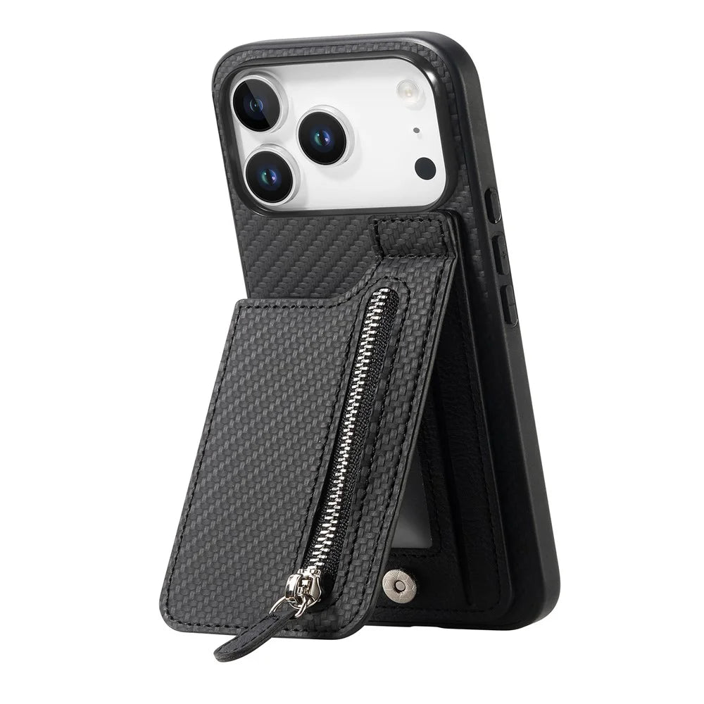 For iPhone 17 Pro Case Carbon Fiber Leather Coated TPU + PC Phone Cover - Black - 1