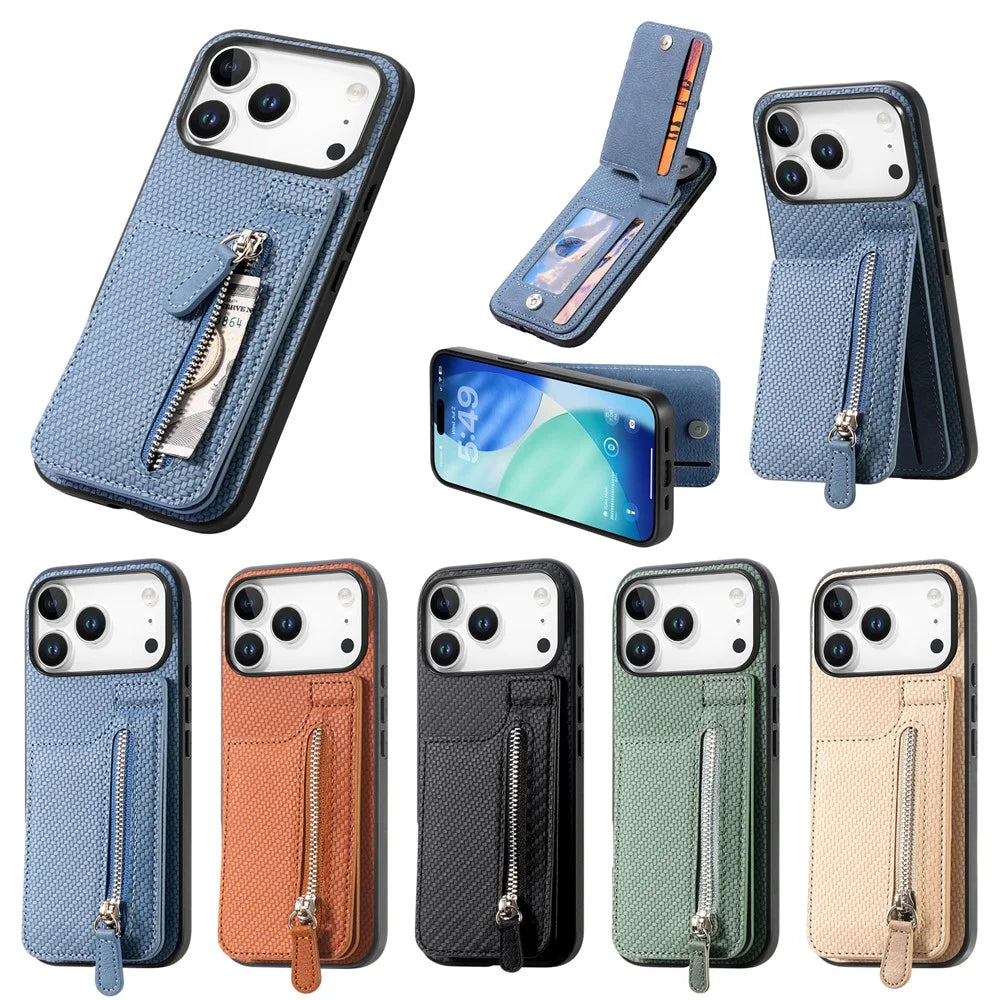 For iPhone 17 Pro Case Carbon Fiber Leather Coated TPU + PC Phone Cover - Black - 6