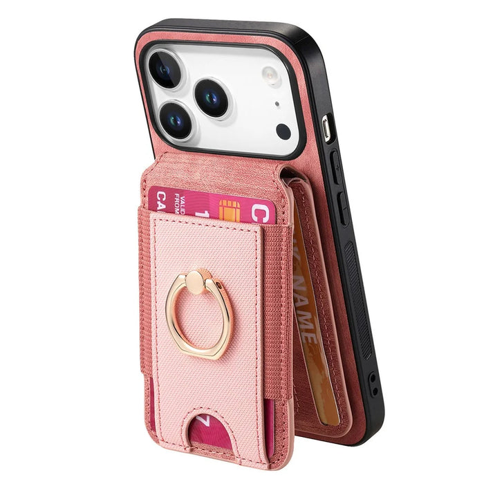 For iPhone 17 Pro Max Magnetic Case Leather Back Cover with Detachable Card Holder Kickstand - Pink - 3
