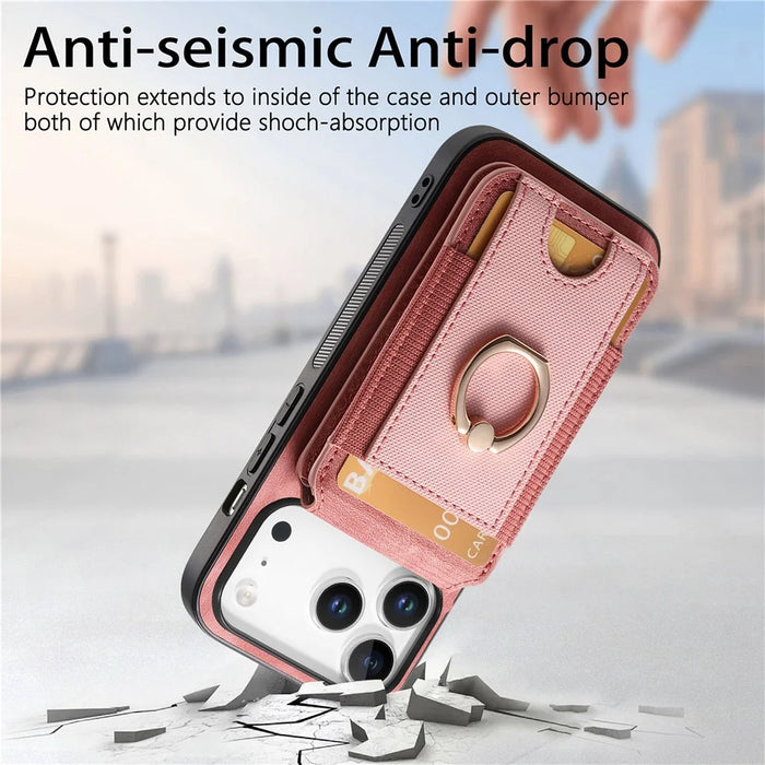 For iPhone 17 Pro Max Magnetic Case Leather Back Cover with Detachable Card Holder Kickstand - Pink - 7