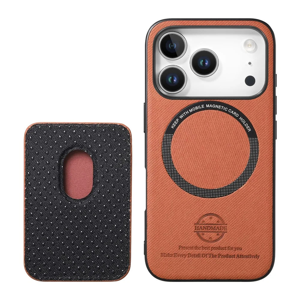 For iPhone 17 Pro Max Case Case Twill Texture Leather PC TPU Phone Cover with Detachable Magnetic Card Holder - Brown - 2