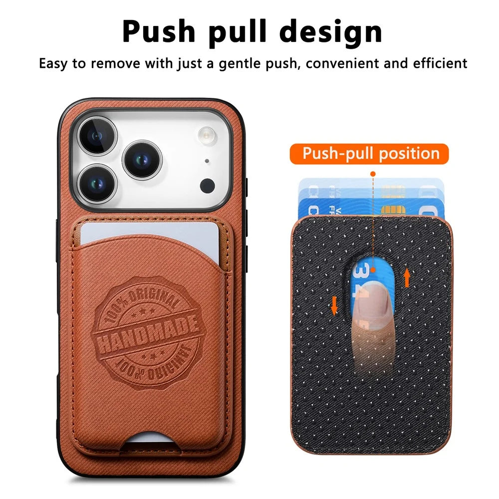For iPhone 17 Pro Max Case Case Twill Texture Leather PC TPU Phone Cover with Detachable Magnetic Card Holder - Brown - 3