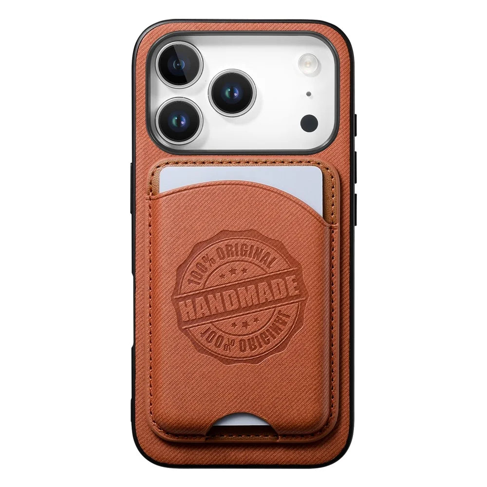 For iPhone 17 Pro Max Case Case Twill Texture Leather PC TPU Phone Cover with Detachable Magnetic Card Holder - Brown - 4