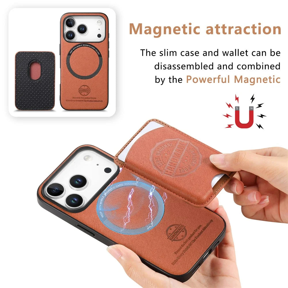 For iPhone 17 Pro Max Case Case Twill Texture Leather PC TPU Phone Cover with Detachable Magnetic Card Holder - Brown - 5
