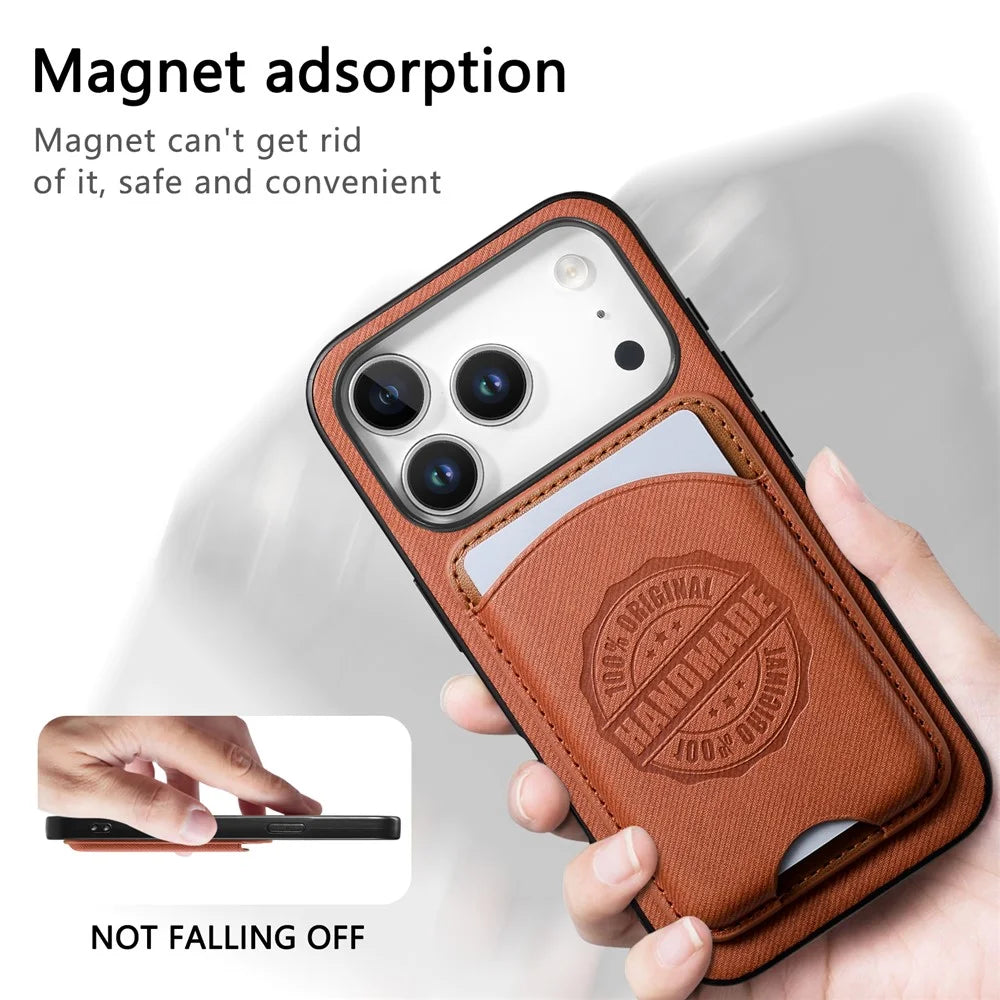 For iPhone 17 Pro Max Case Case Twill Texture Leather PC TPU Phone Cover with Detachable Magnetic Card Holder - Brown - 6