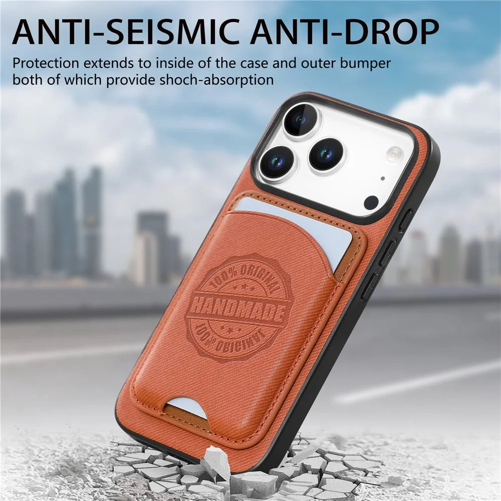 For iPhone 17 Pro Max Case Case Twill Texture Leather PC TPU Phone Cover with Detachable Magnetic Card Holder - Brown - 7