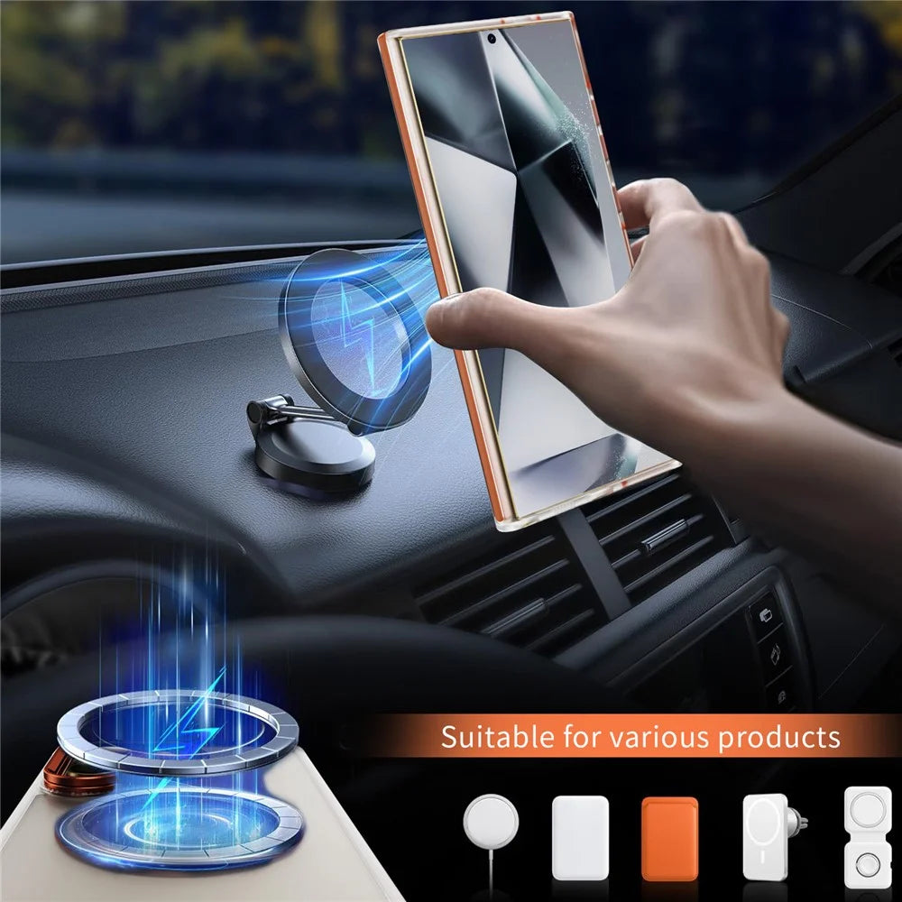 For Samsung Galaxy S25 Ultra Magnetic Case Metal Lens Frame Kickstand Skin Touch Acrylic TPU Phone Cover - Orange - 2