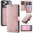 AUTSPACE A05 For iPhone 17 Pro Case Wallet Stand Detachable Leather Magnetic Phone Cover - Pink - 1
