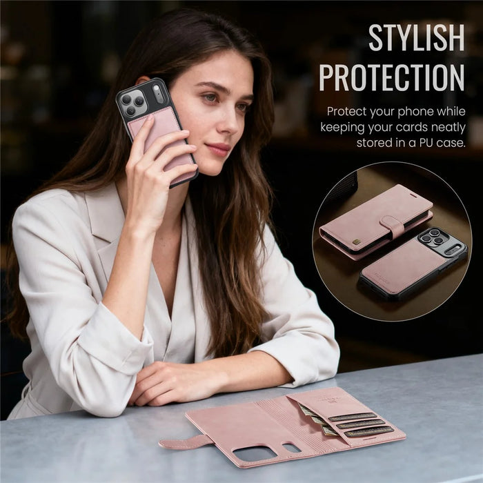 AUTSPACE A05 For iPhone 17 Pro Case Wallet Stand Detachable Leather Magnetic Phone Cover - Pink - 4