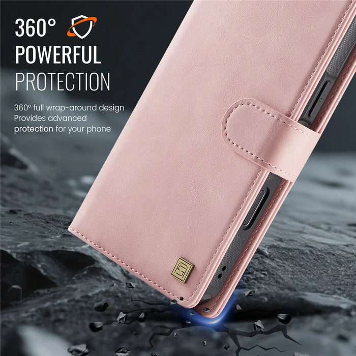 AUTSPACE A05 For iPhone 17 Pro Case Wallet Stand Detachable Leather Magnetic Phone Cover - Pink - 5