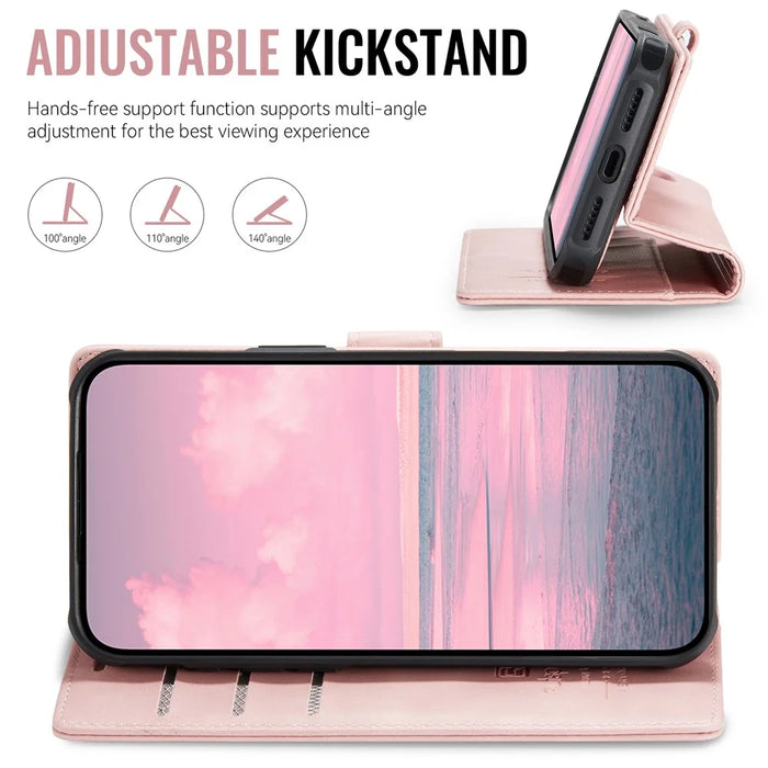 AUTSPACE A05 For iPhone 17 Pro Case Wallet Stand Detachable Leather Magnetic Phone Cover - Pink - 6