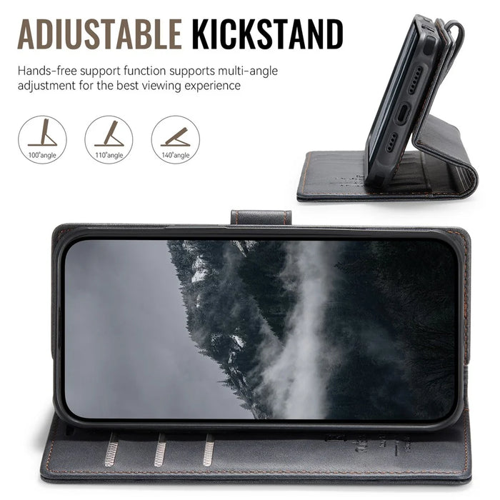 AUTSPACE A05 For iPhone 16 Case Wallet Stand Detachable Leather Magnetic Phone Cover - Black - 6