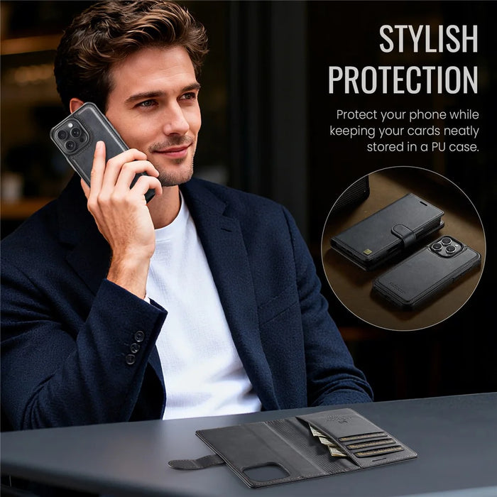 AUTSPACE A05 For iPhone 16 Pro Case Wallet Stand Detachable Leather Magnetic Phone Cover - Black - 4