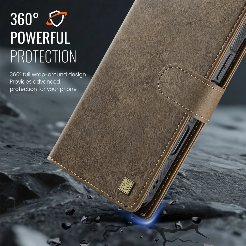 AUTSPACE A05 For iPhone 16 Pro Max Case Wallet Stand Detachable Leather Magnetic Phone Cover - Coffee - 5