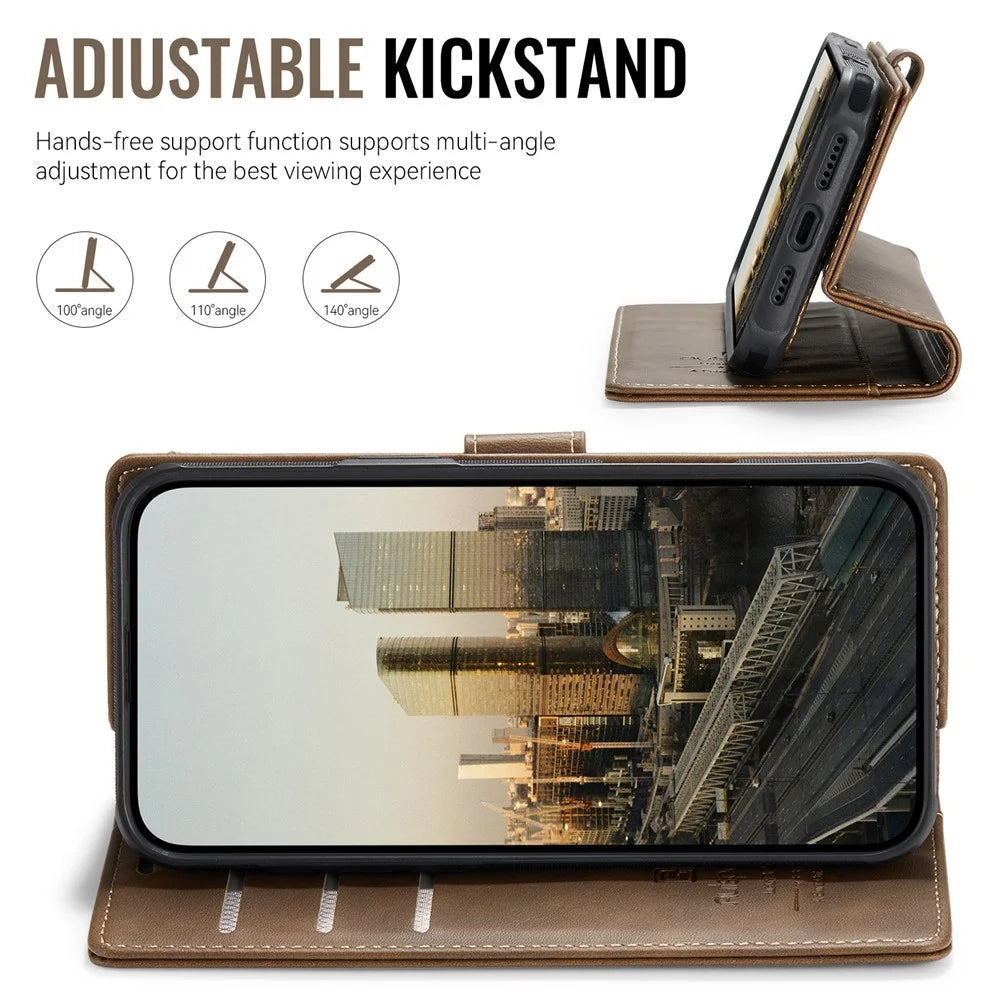 AUTSPACE A05 For iPhone 16 Pro Max Case Wallet Stand Detachable Leather Magnetic Phone Cover - Coffee - 6