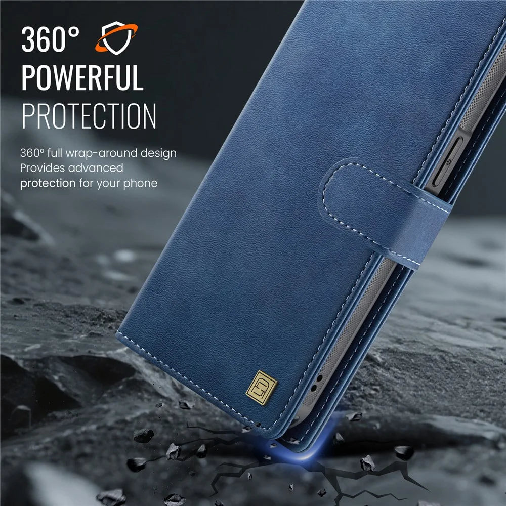 AUTSPACE A05 For iPhone 15 Case Wallet Stand Detachable Leather Magnetic Phone Cover - Blue - 5