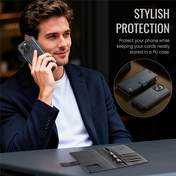 AUTSPACE A05 For iPhone 14 Pro Case Wallet Stand Detachable Leather Magnetic Phone Cover - Black - 4