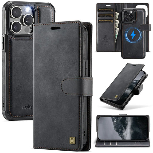 AUTSPACE A05 For iPhone 13 Pro Case Wallet Stand Detachable Leather Magnetic Phone Cover - Black - 1
