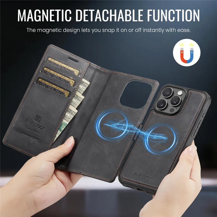AUTSPACE A05 For iPhone 13 Pro Case Wallet Stand Detachable Leather Magnetic Phone Cover - Black - 3
