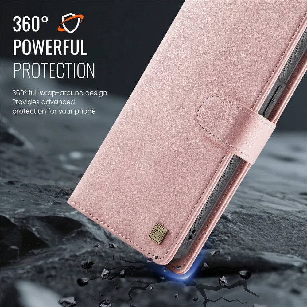 AUTSPACE A05 For iPhone 12 Pro / 12 Case Wallet Stand Detachable Leather Magnetic Phone Cover - Pink - 5