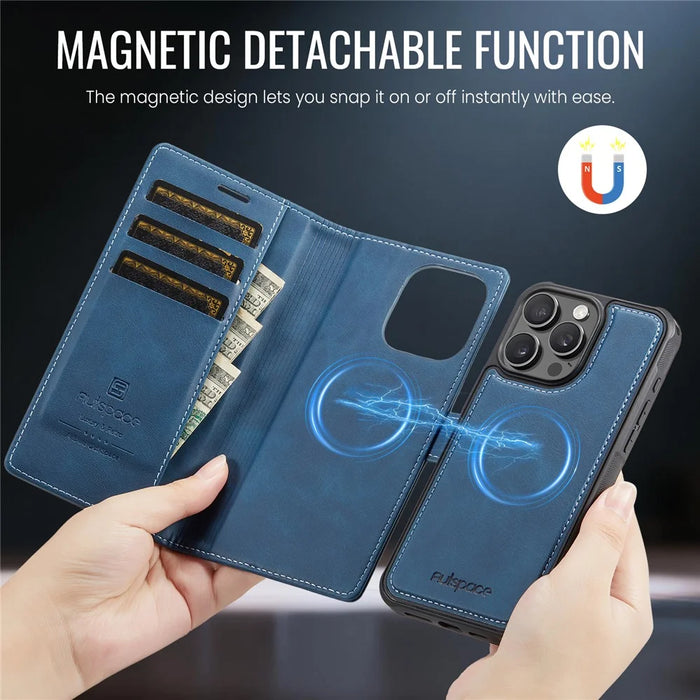 AUTSPACE A05 For iPhone 12 Pro Max Case Wallet Stand Detachable Leather Magnetic Phone Cover - Blue - 3