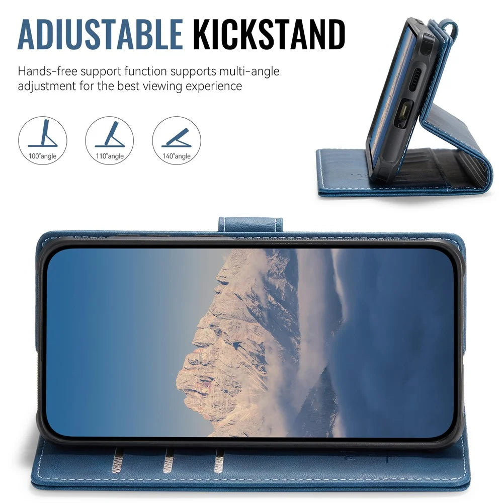 AUTSPACE A05 For Samsung Galaxy S25 / S24 Case Wallet Stand Detachable Leather Magnetic Phone Cover - Blue - 4