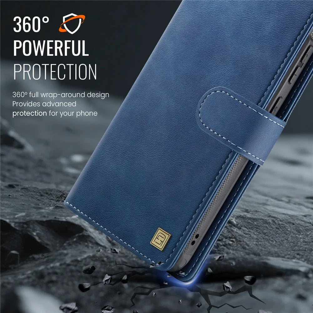 AUTSPACE A05 For Samsung Galaxy S25 / S24 Case Wallet Stand Detachable Leather Magnetic Phone Cover - Blue - 6