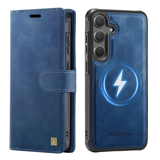AUTSPACE A05 For Samsung Galaxy S25+ / S24+ Case Wallet Stand Detachable Leather Magnetic Phone Cover - Blue - 1