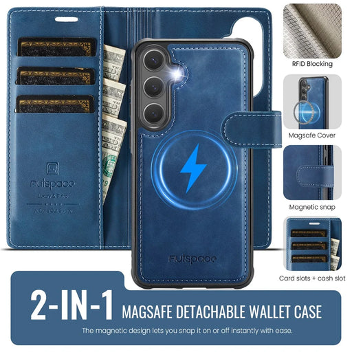 AUTSPACE A05 For Samsung Galaxy S25+ / S24+ Case Wallet Stand Detachable Leather Magnetic Phone Cover - Blue - 2