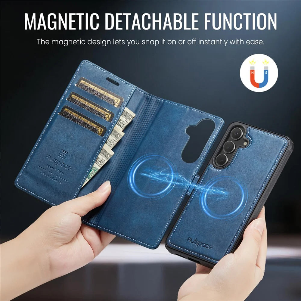 AUTSPACE A05 For Samsung Galaxy S25+ / S24+ Case Wallet Stand Detachable Leather Magnetic Phone Cover - Blue - 3