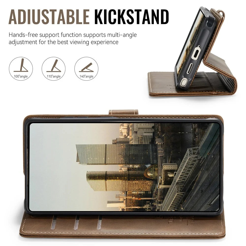 AUTSPACE A05 For Samsung Galaxy S24 Ultra Case Wallet Stand Detachable Leather Magnetic Phone Cover - Coffee - 4