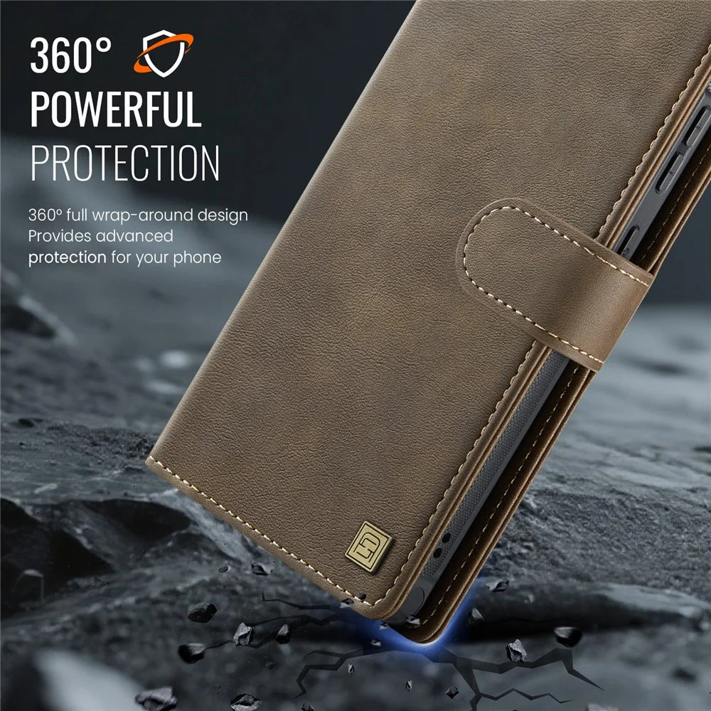 AUTSPACE A05 For Samsung Galaxy S24 Ultra Case Wallet Stand Detachable Leather Magnetic Phone Cover - Coffee - 6