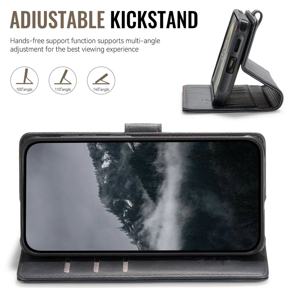 AUTSPACE A05 For Samsung Galaxy S24 FE Case Wallet Stand Detachable Leather Magnetic Phone Cover - Black - 4