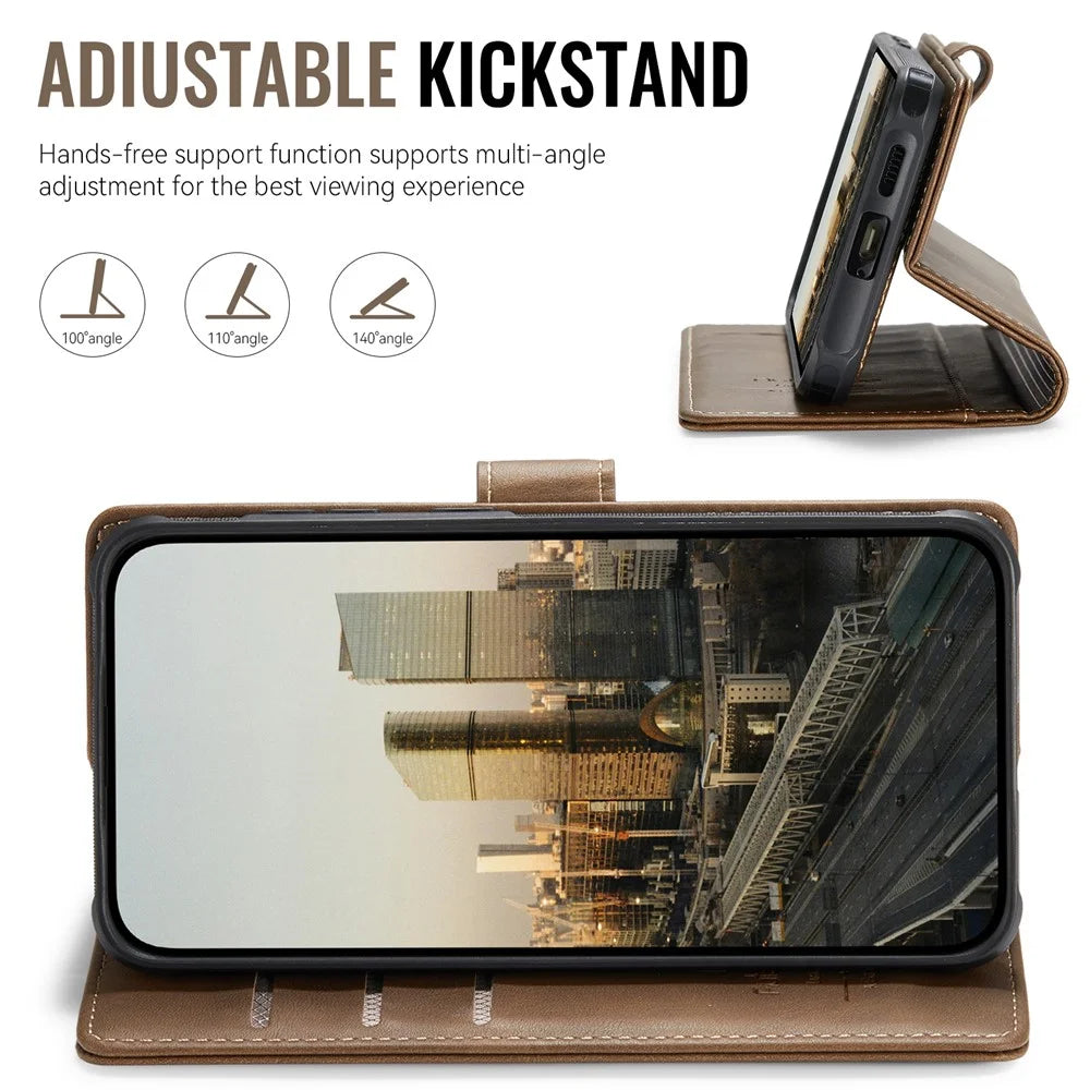 AUTSPACE A05 For Samsung Galaxy S25 Edge Case Wallet Stand Detachable Leather Magnetic Phone Cover - Coffee - 4
